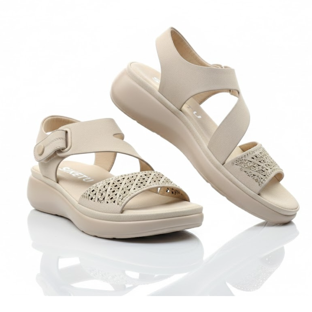 SIKETU StarLuxe Knit Wedge Sandals –Beige Grace Edition